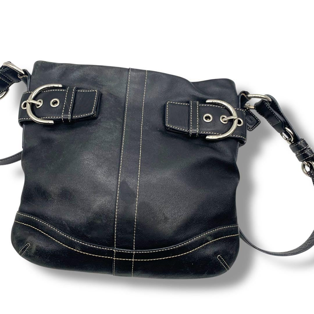 COACH Shoulder Bag Purse Leather Black Authentic
