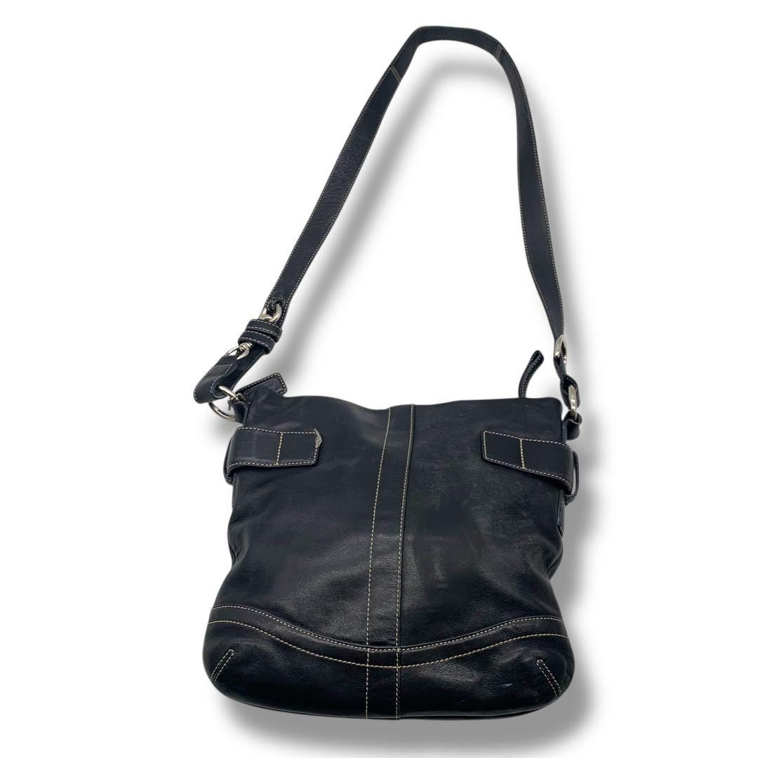 COACH Shoulder Bag Purse Leather Black Authentic