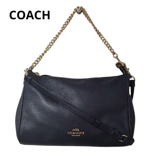 COACH Shoulder Bag Purse 2way Leather Navy Authentic