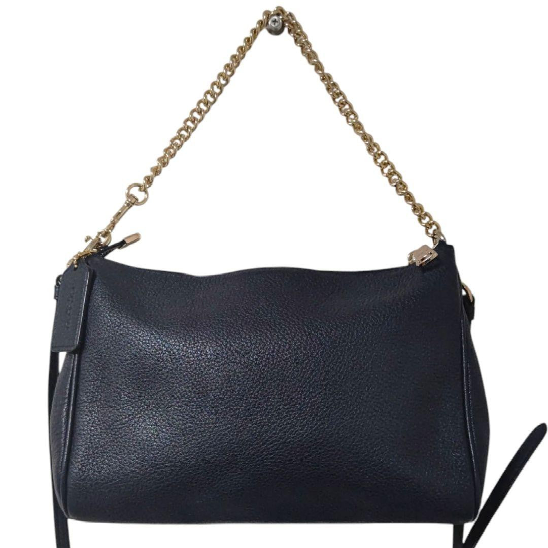 COACH Shoulder Bag Purse 2way Leather Navy Authentic
