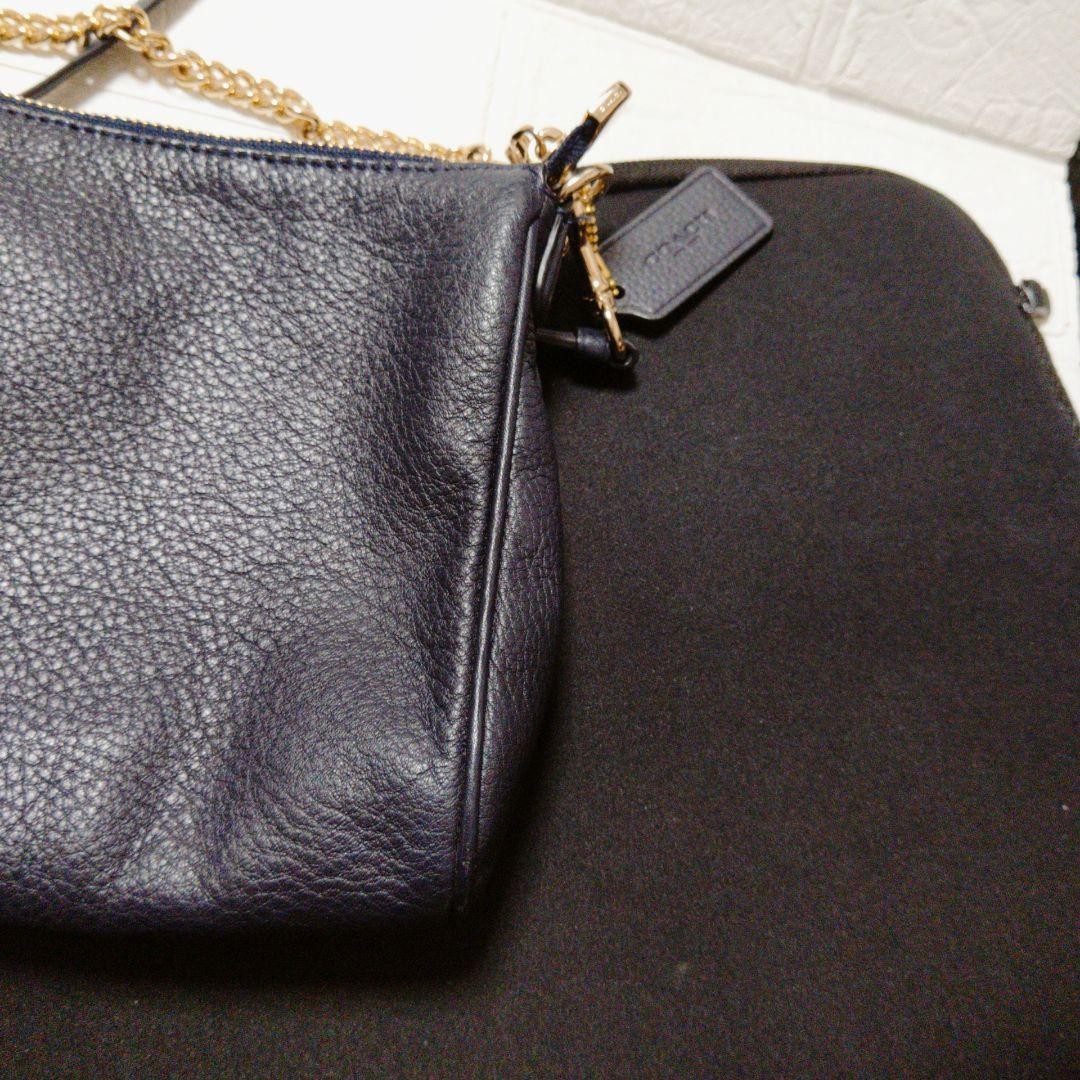 COACH Shoulder Bag Purse 2way Leather Navy Authentic