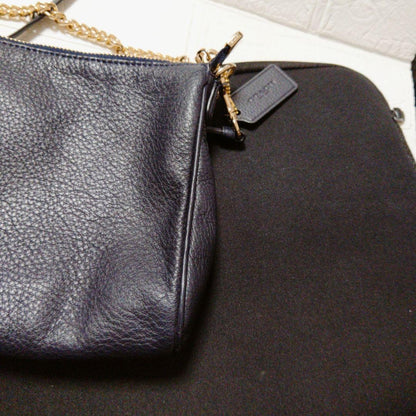 COACH Shoulder Bag Purse 2way Leather Navy Authentic