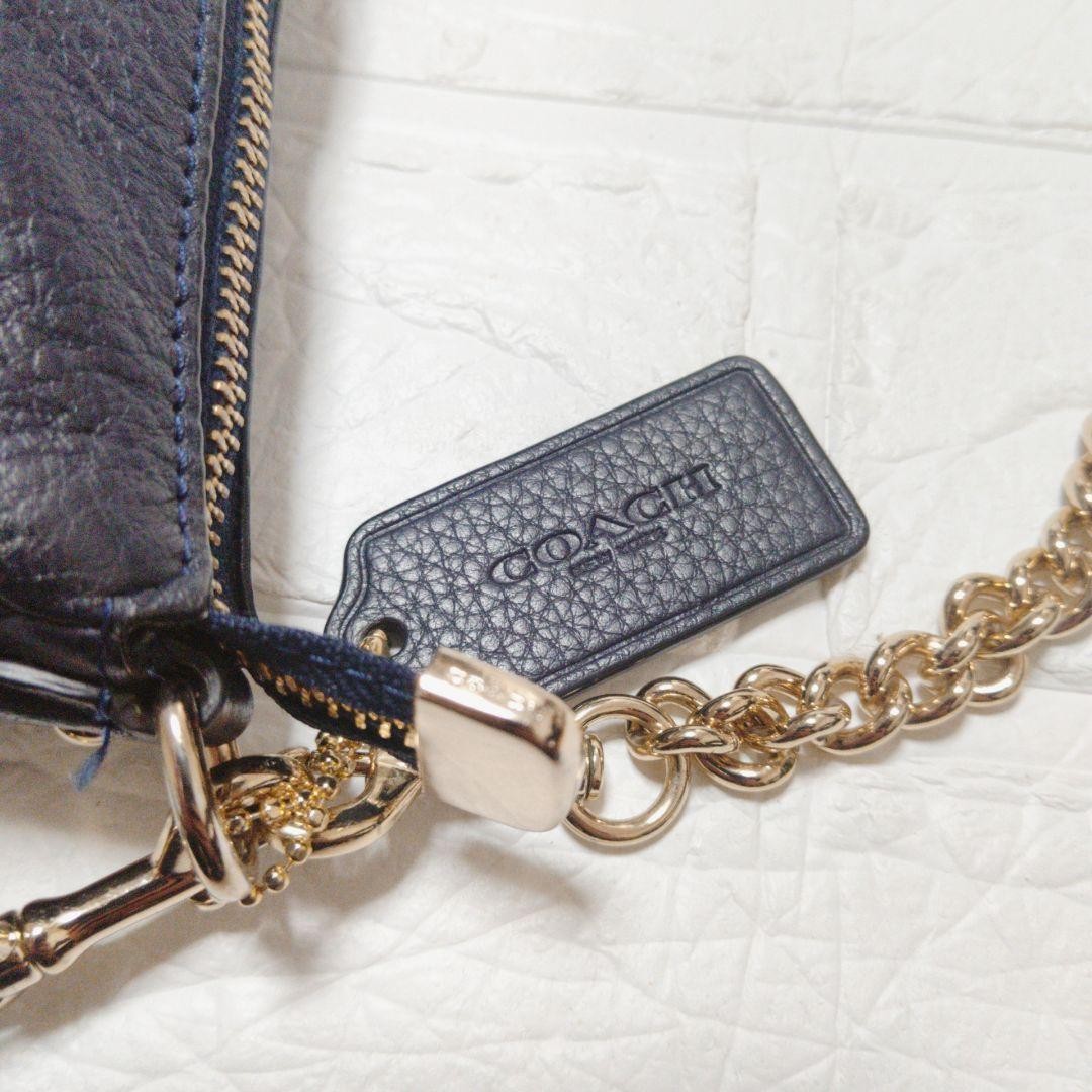 COACH Shoulder Bag Purse 2way Leather Navy Authentic