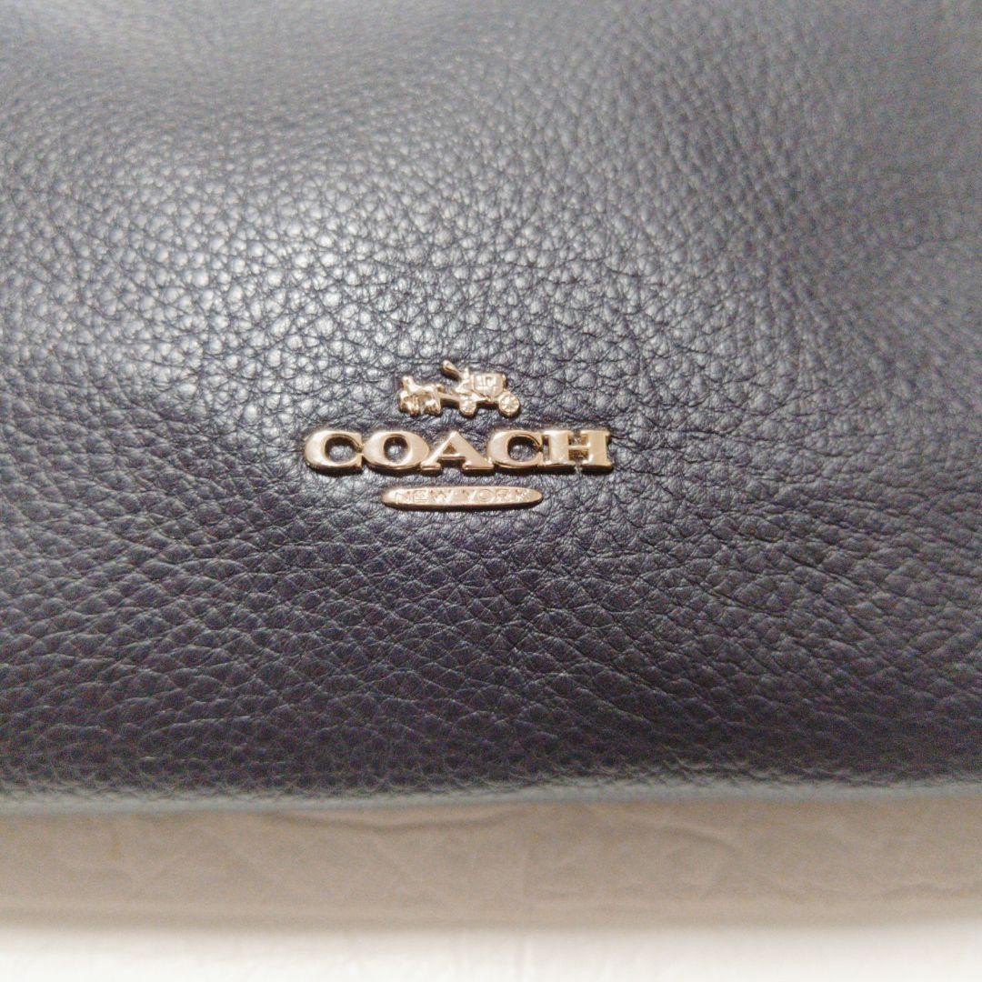 COACH Shoulder Bag Purse 2way Leather Navy Authentic
