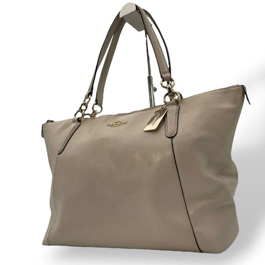 COACH Hand Bag Tote Purse Leather Beige Authentic