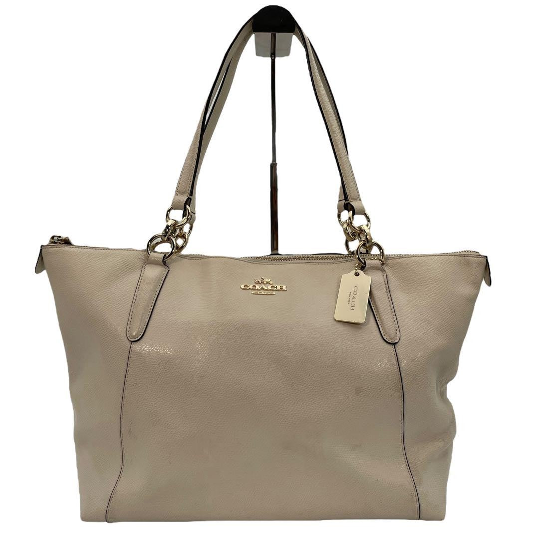 COACH Hand Bag Tote Purse Leather Beige Authentic