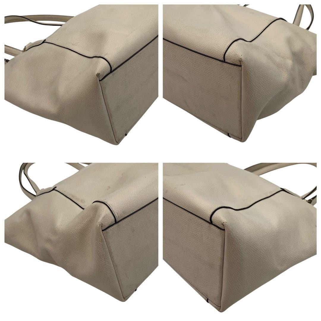COACH Hand Bag Tote Purse Leather Beige Authentic