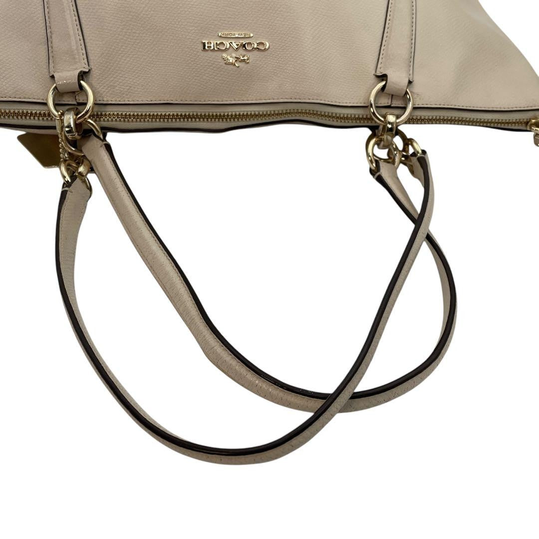 COACH Hand Bag Tote Purse Leather Beige Authentic
