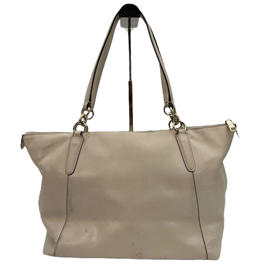 COACH Hand Bag Tote Purse Leather Beige Authentic