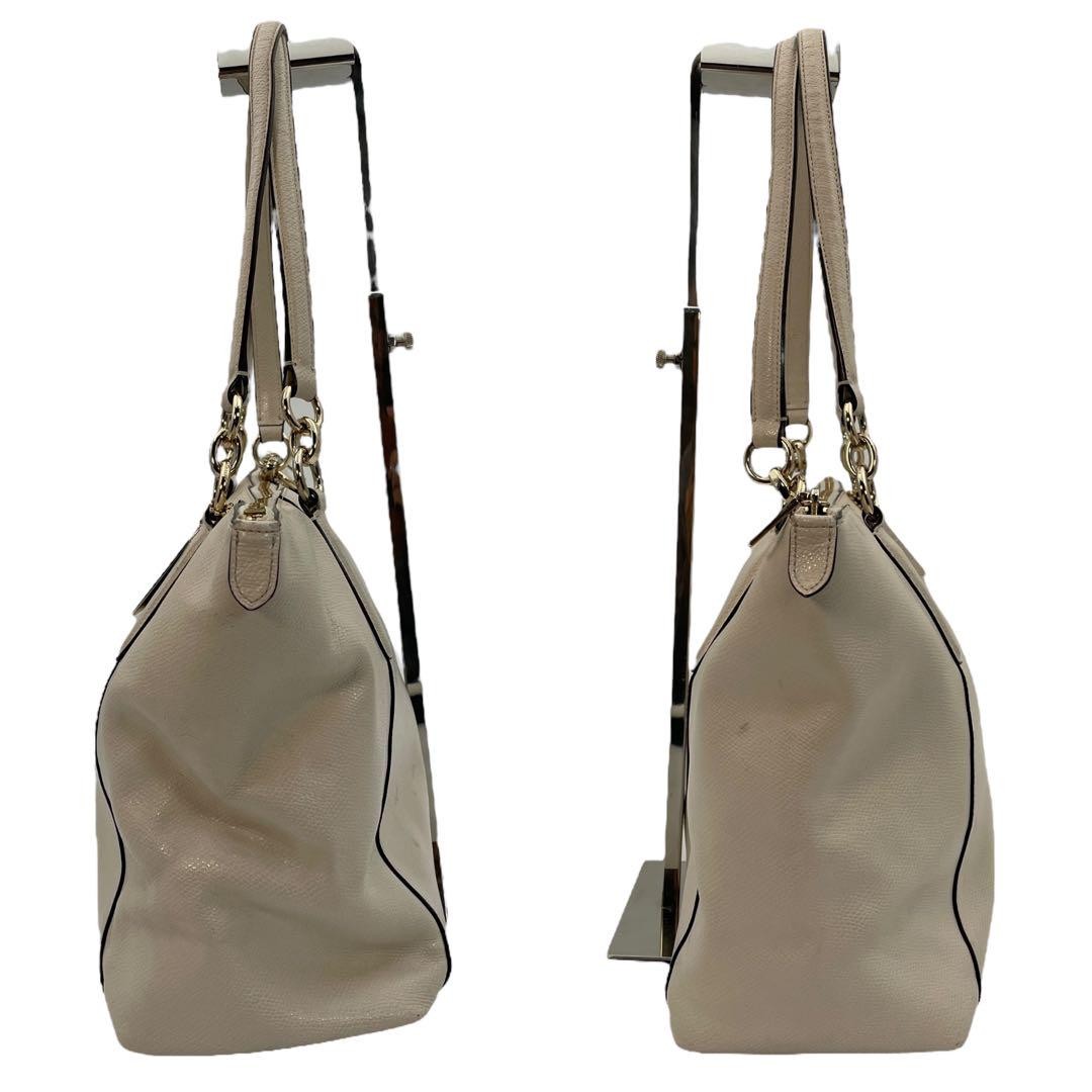 COACH Hand Bag Tote Purse Leather Beige Authentic