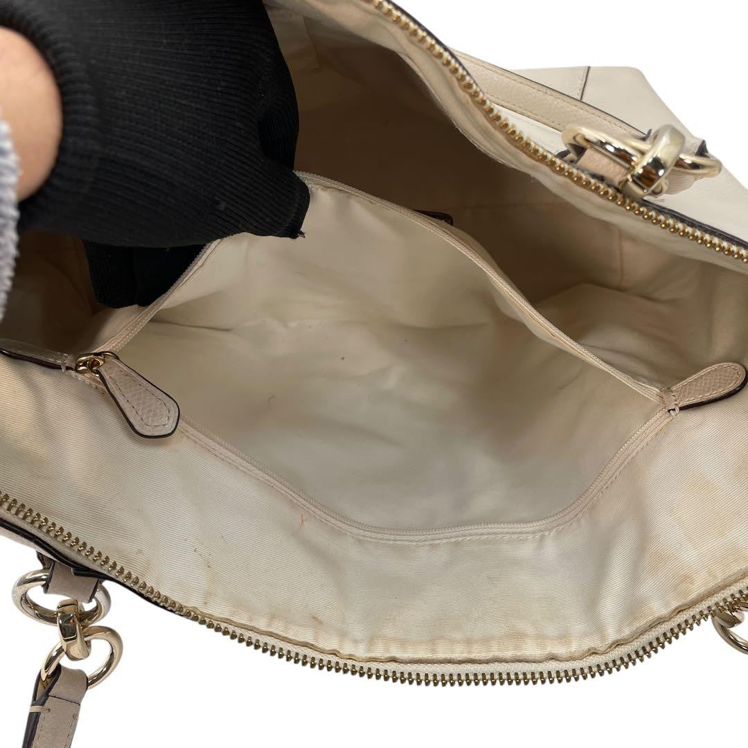 COACH Hand Bag Tote Purse Leather Beige Authentic