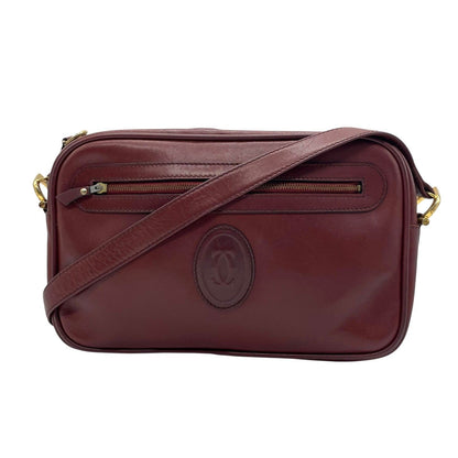 Cartier Shoulder Bag Purse Must Leather Wine Red Authentic