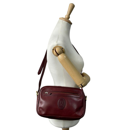 Cartier Shoulder Bag Purse Must Leather Wine Red Authentic