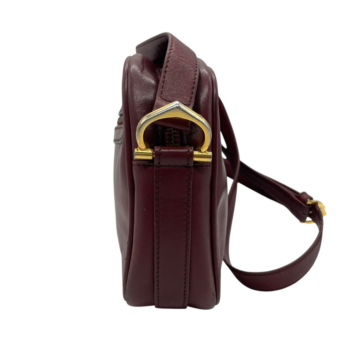 Cartier Shoulder Bag Purse Must Leather Wine Red Authentic