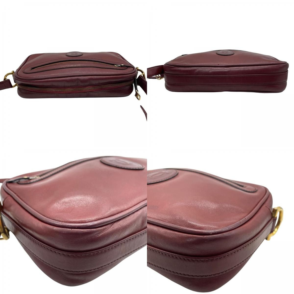 Cartier Shoulder Bag Purse Must Leather Wine Red Authentic