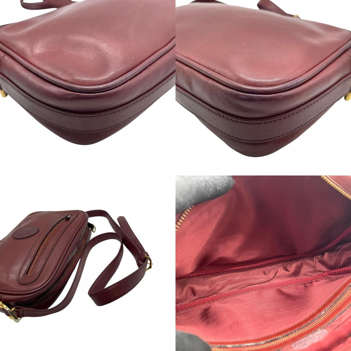 Cartier Shoulder Bag Purse Must Leather Wine Red Authentic
