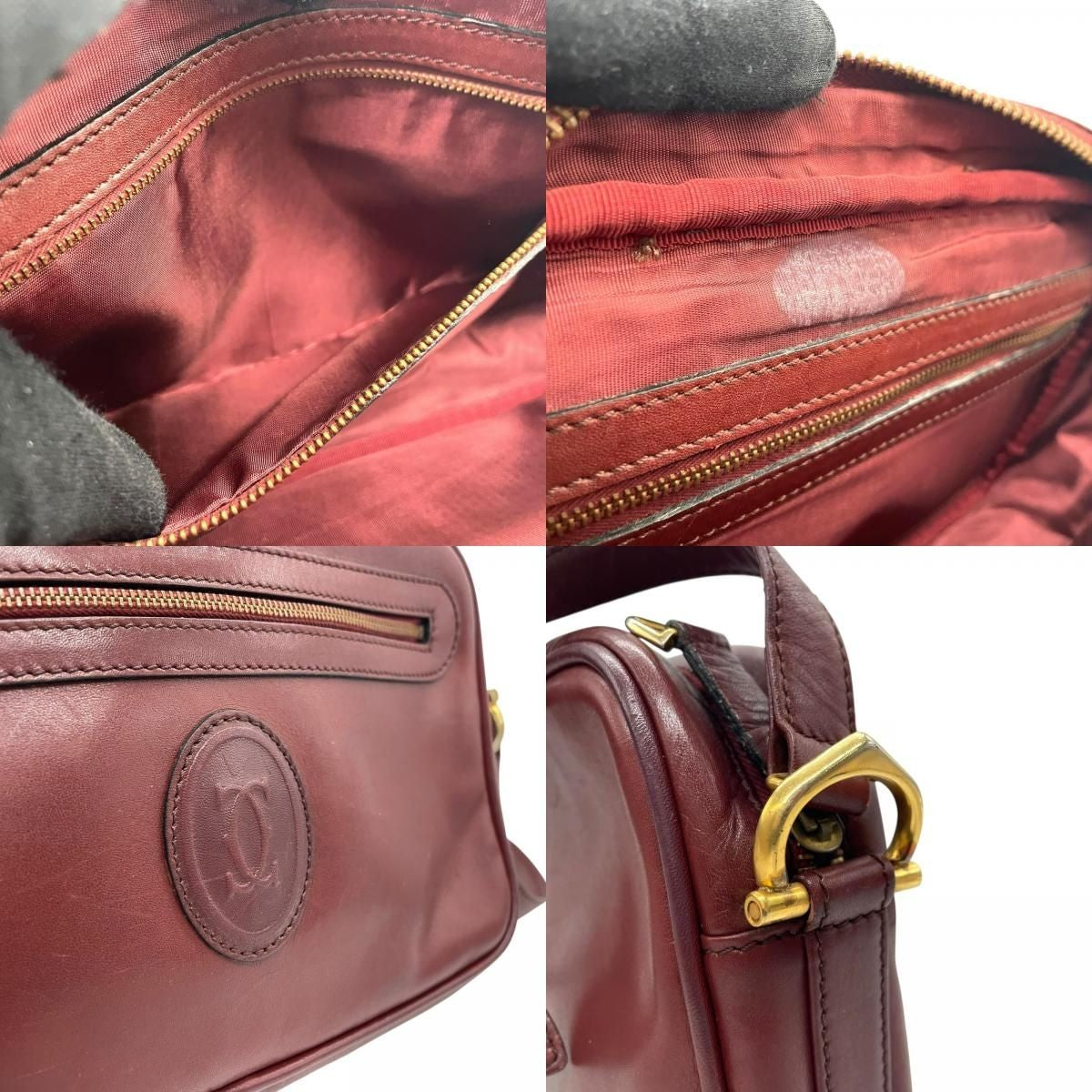 Cartier Shoulder Bag Purse Must Leather Wine Red Authentic