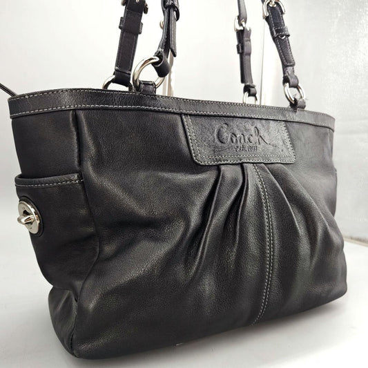 COACH Hand Bag Tote Purse Turn Lock Leather Black Authentic
