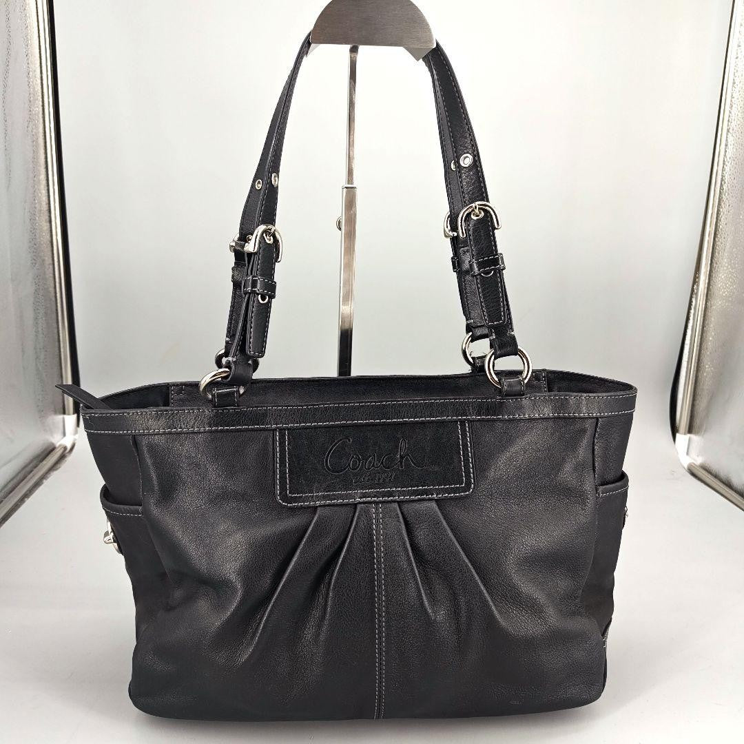 COACH Hand Bag Tote Purse Turn Lock Leather Black Authentic