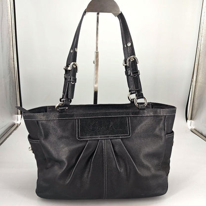 COACH Hand Bag Tote Purse Turn Lock Leather Black Authentic