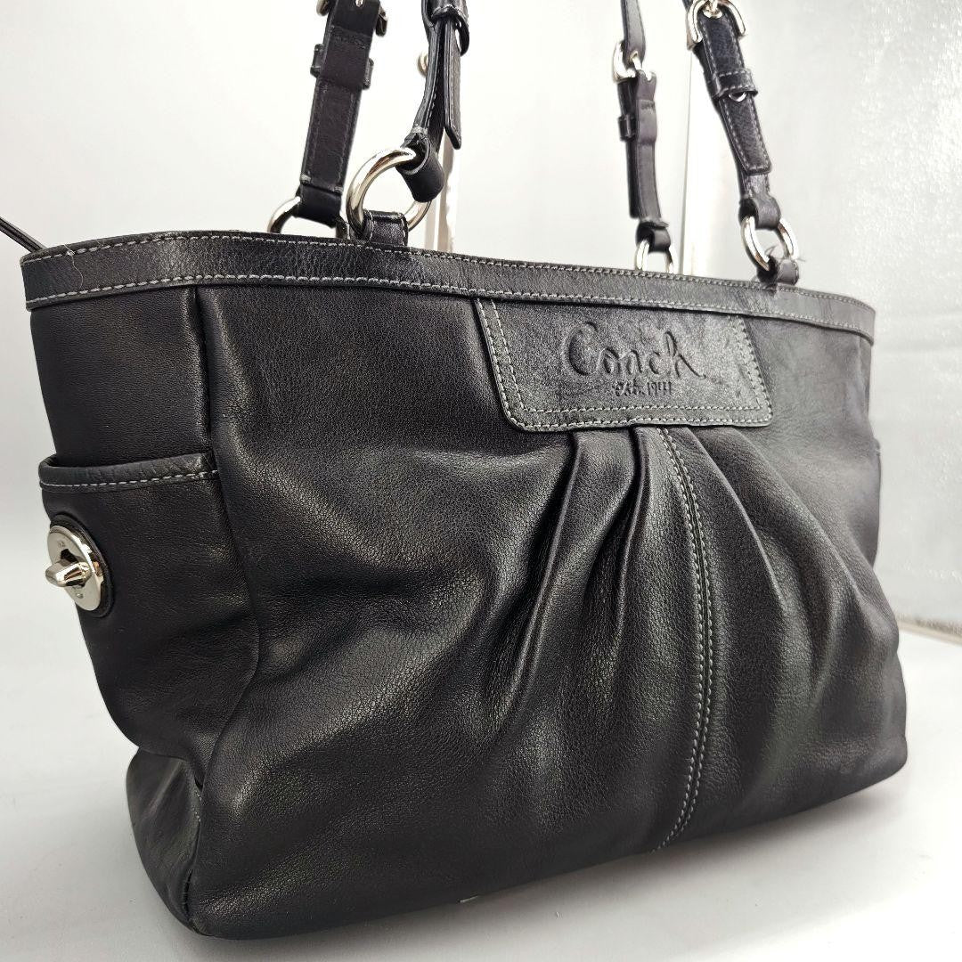 COACH Hand Bag Tote Purse Turn Lock Leather Black Authentic