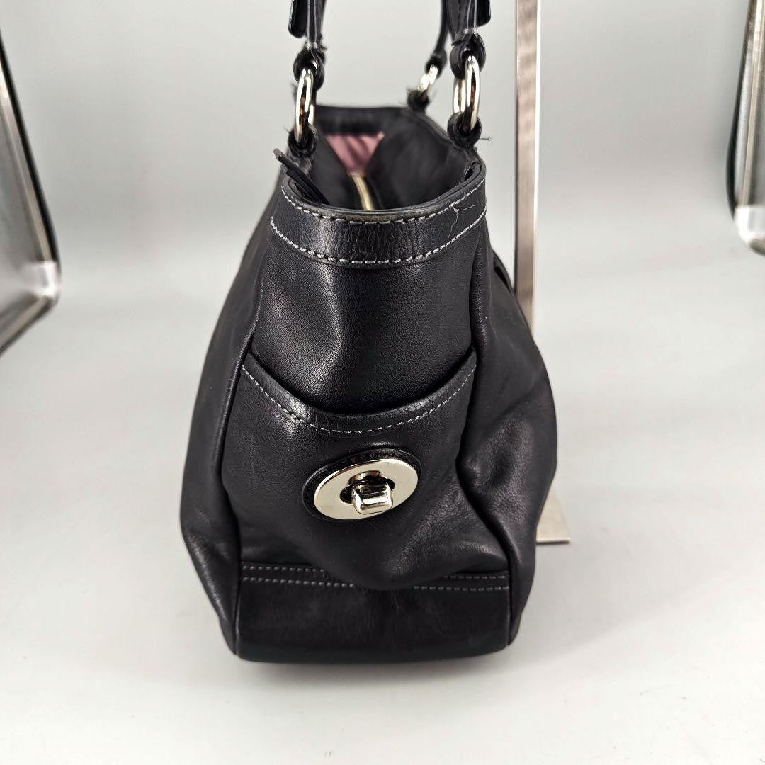 COACH Hand Bag Tote Purse Turn Lock Leather Black Authentic