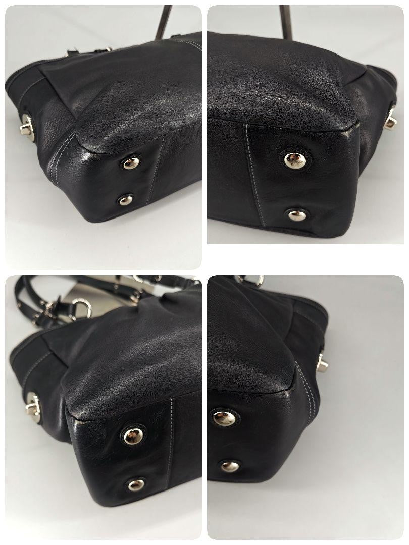 COACH Hand Bag Tote Purse Turn Lock Leather Black Authentic