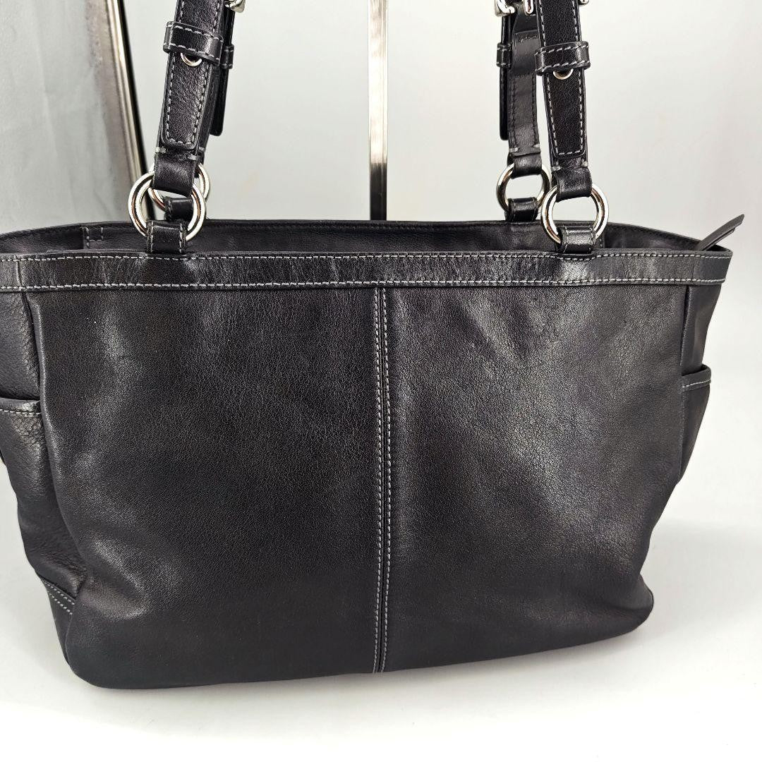 COACH Hand Bag Tote Purse Turn Lock Leather Black Authentic