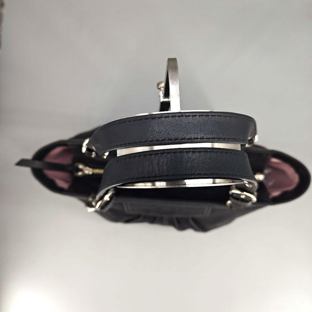 COACH Hand Bag Tote Purse Turn Lock Leather Black Authentic