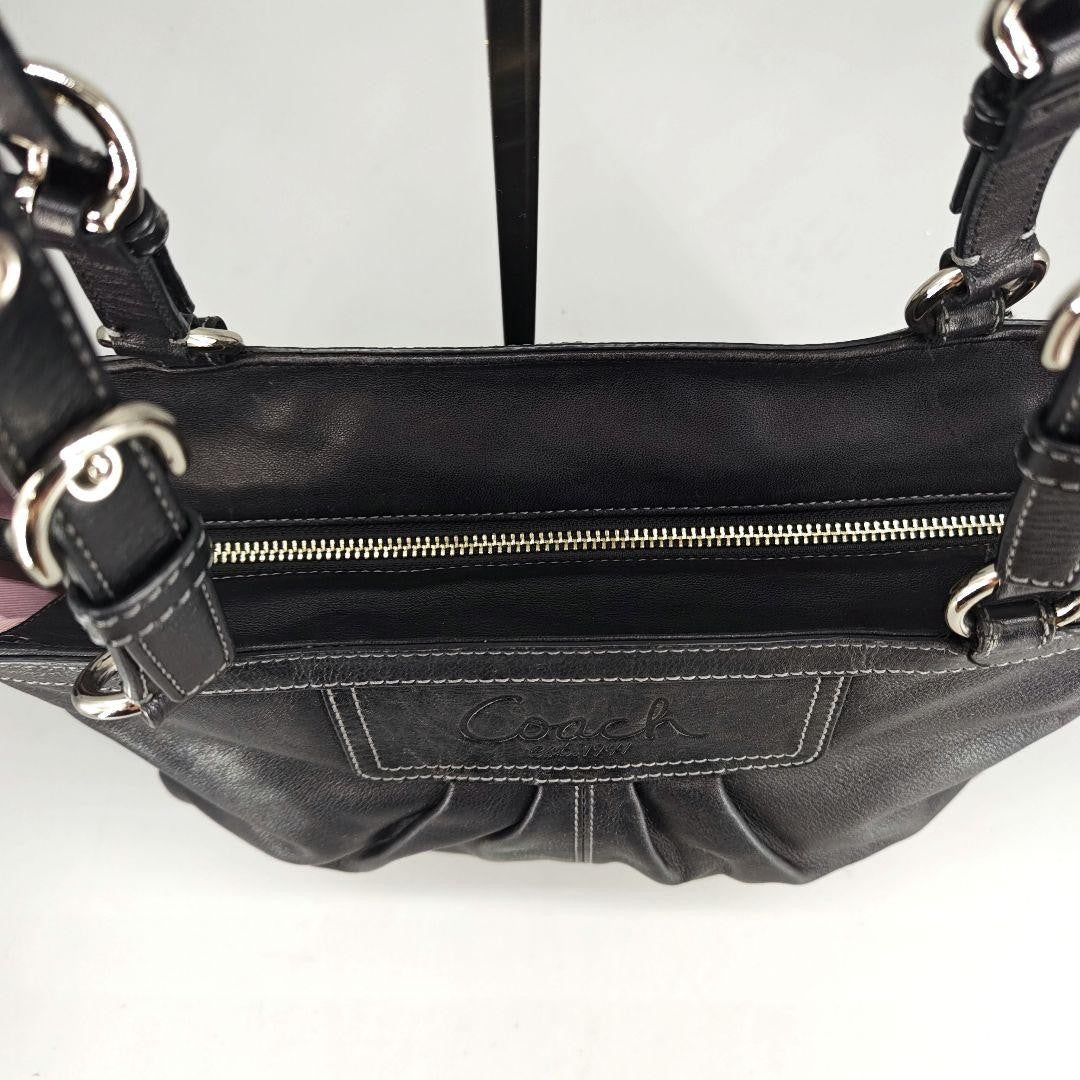COACH Hand Bag Tote Purse Turn Lock Leather Black Authentic