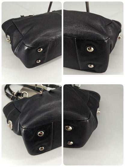 COACH Hand Bag Tote Purse Turn Lock Leather Black Authentic