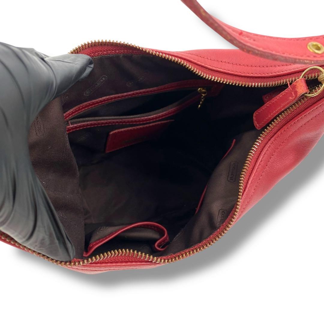 COACH Shoulder Bag Purse Old 9823 Leather Red Authentic