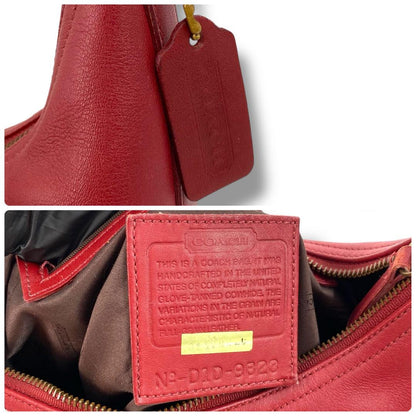 COACH Shoulder Bag Purse Old 9823 Leather Red Authentic