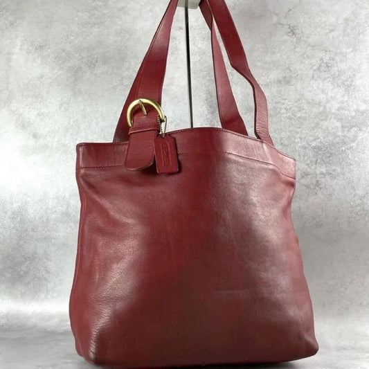 COACH Hand Bag Tote Purse Old 4140 Leather Red Authentic
