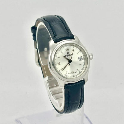 FENDI 210L Quartz Watch Wristwatch FF Logo Black Silver Women's Authentic