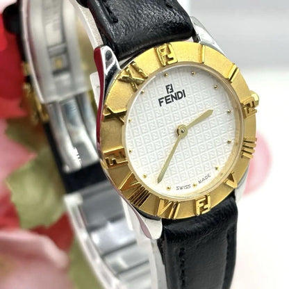 FENDI 2000L Quartz Watch Wristwatch FF Zucca Logo Gold Black Women's Authentic