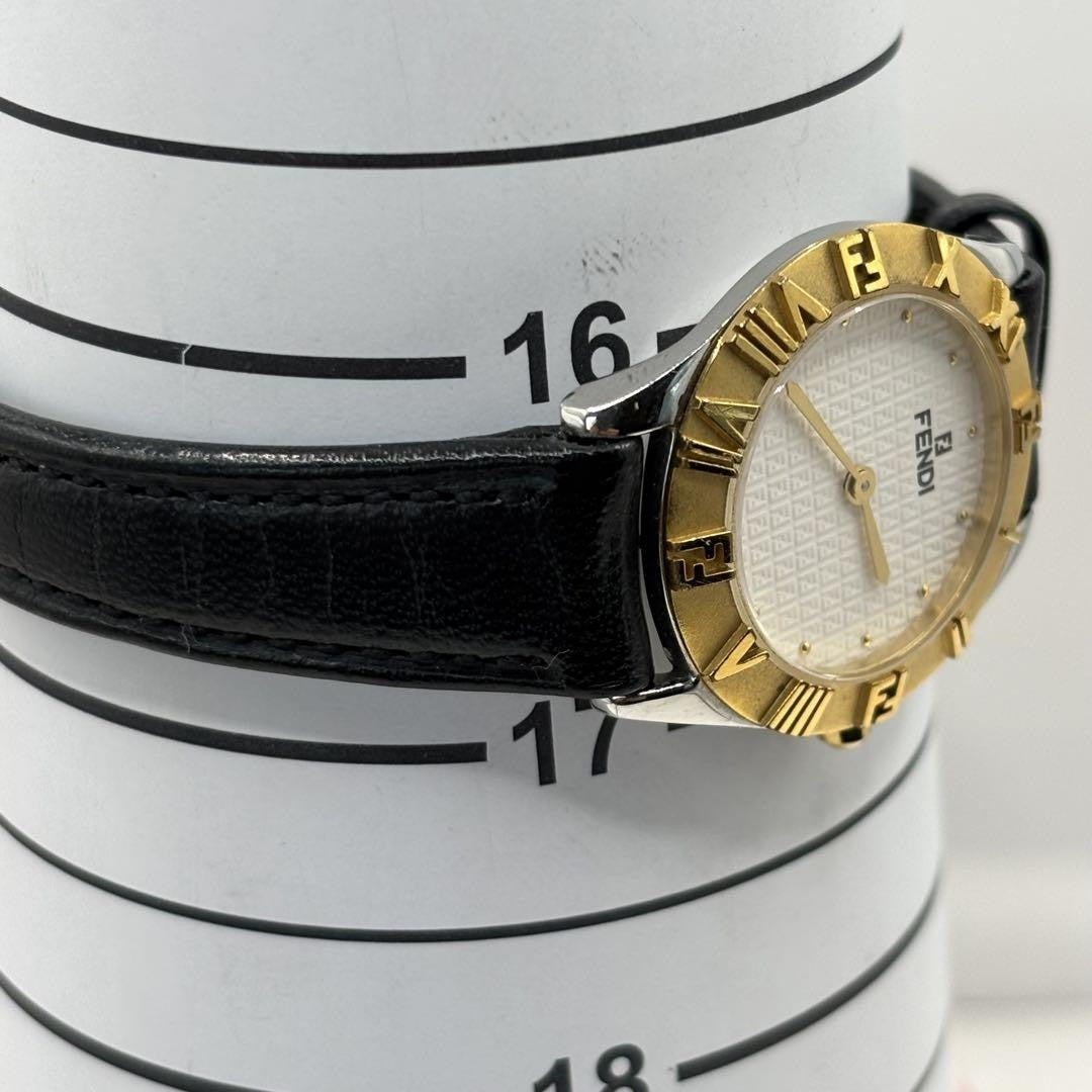 FENDI 2000L Quartz Watch Wristwatch FF Zucca Logo Gold Black Women's Authentic
