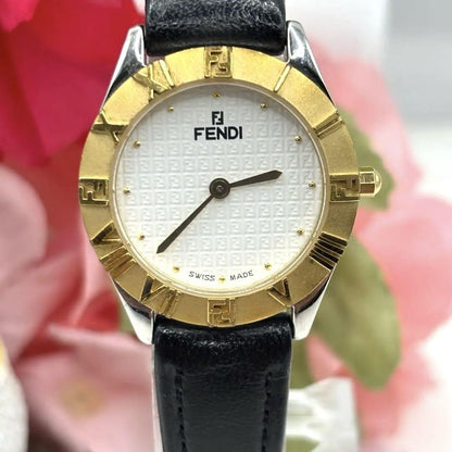 FENDI 2000L Quartz Watch Wristwatch FF Zucca Logo Gold Black Women's Authentic