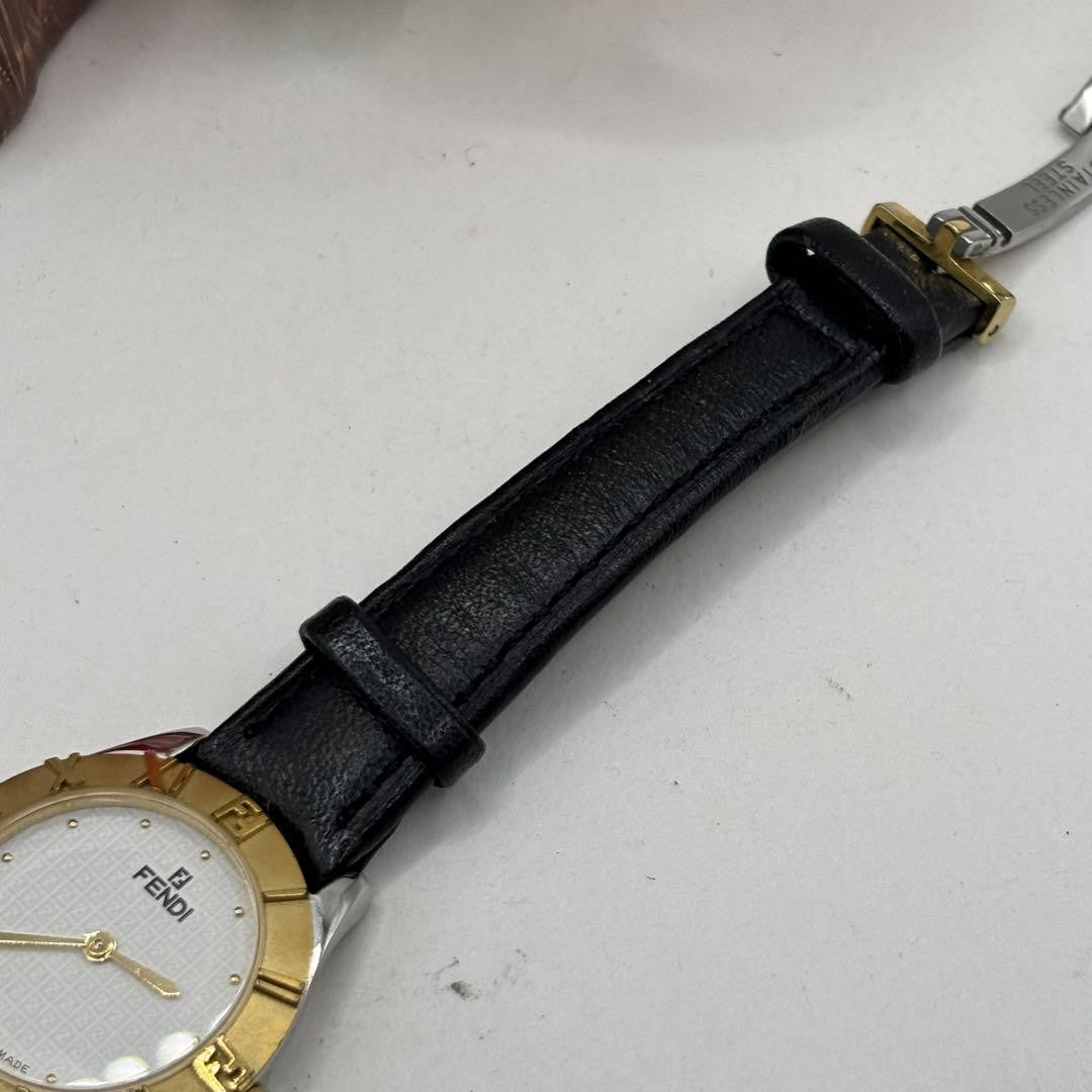 FENDI 2000L Quartz Watch Wristwatch FF Zucca Logo Gold Black Women's Authentic
