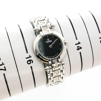 FENDI 750L Watch Wristwatch FF Zucca Logo Black Silver Women's Authentic