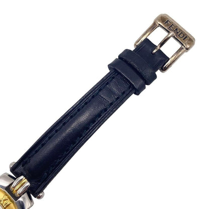 FENDI Quartz Watch Wristwatch FF Logo White Gold Women's Authentic