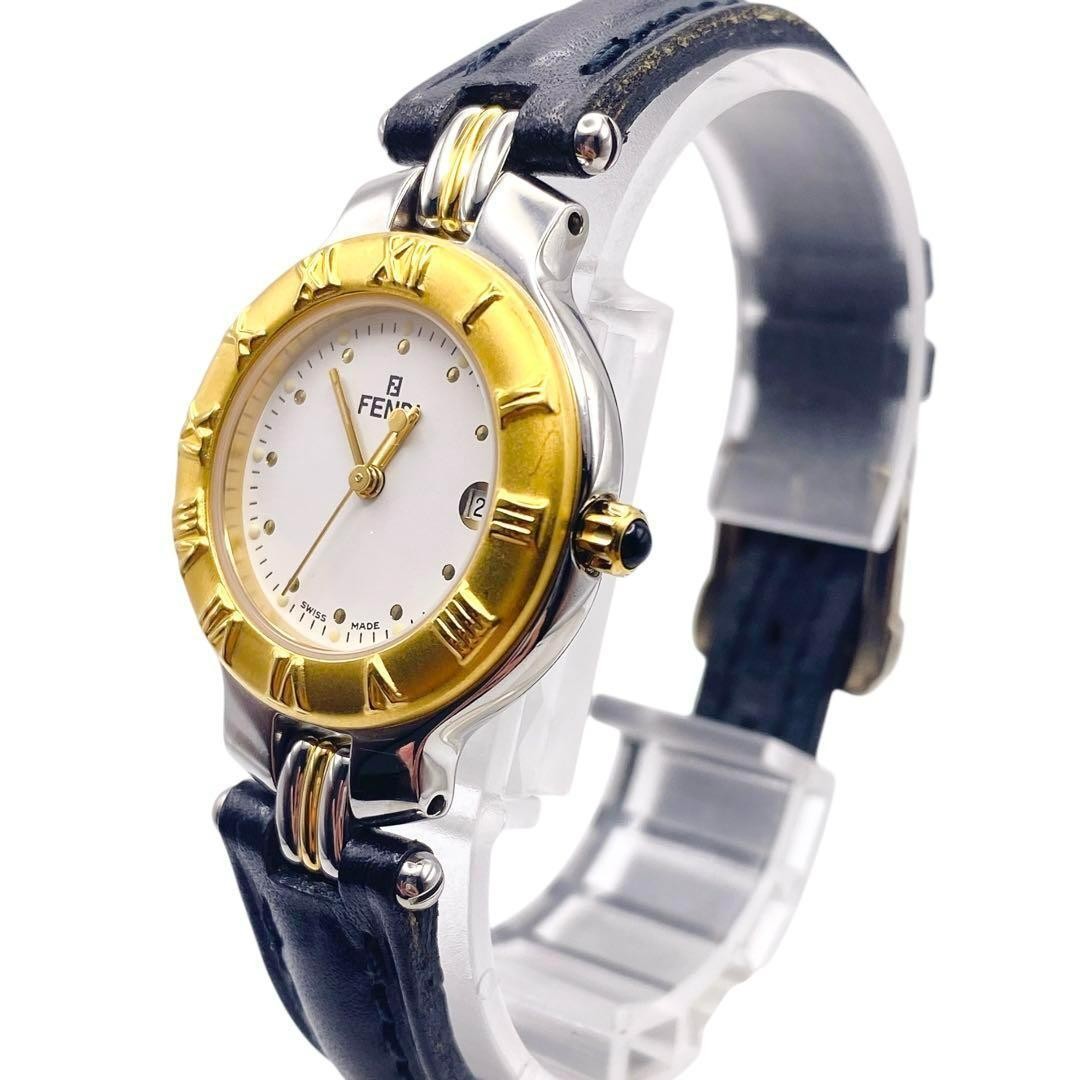 FENDI Quartz Watch Wristwatch FF Logo White Gold Women's Authentic