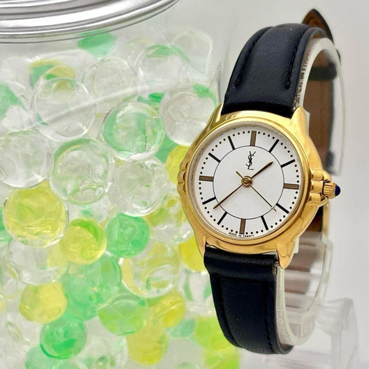 Saint Laurent Quartz Watch Wristwatch YSL Cassandra White Black Women's Auth
