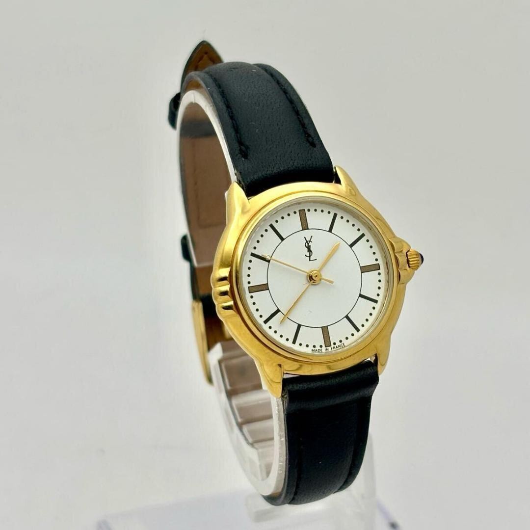 Saint Laurent Quartz Watch Wristwatch YSL Cassandra White Black Women's Auth