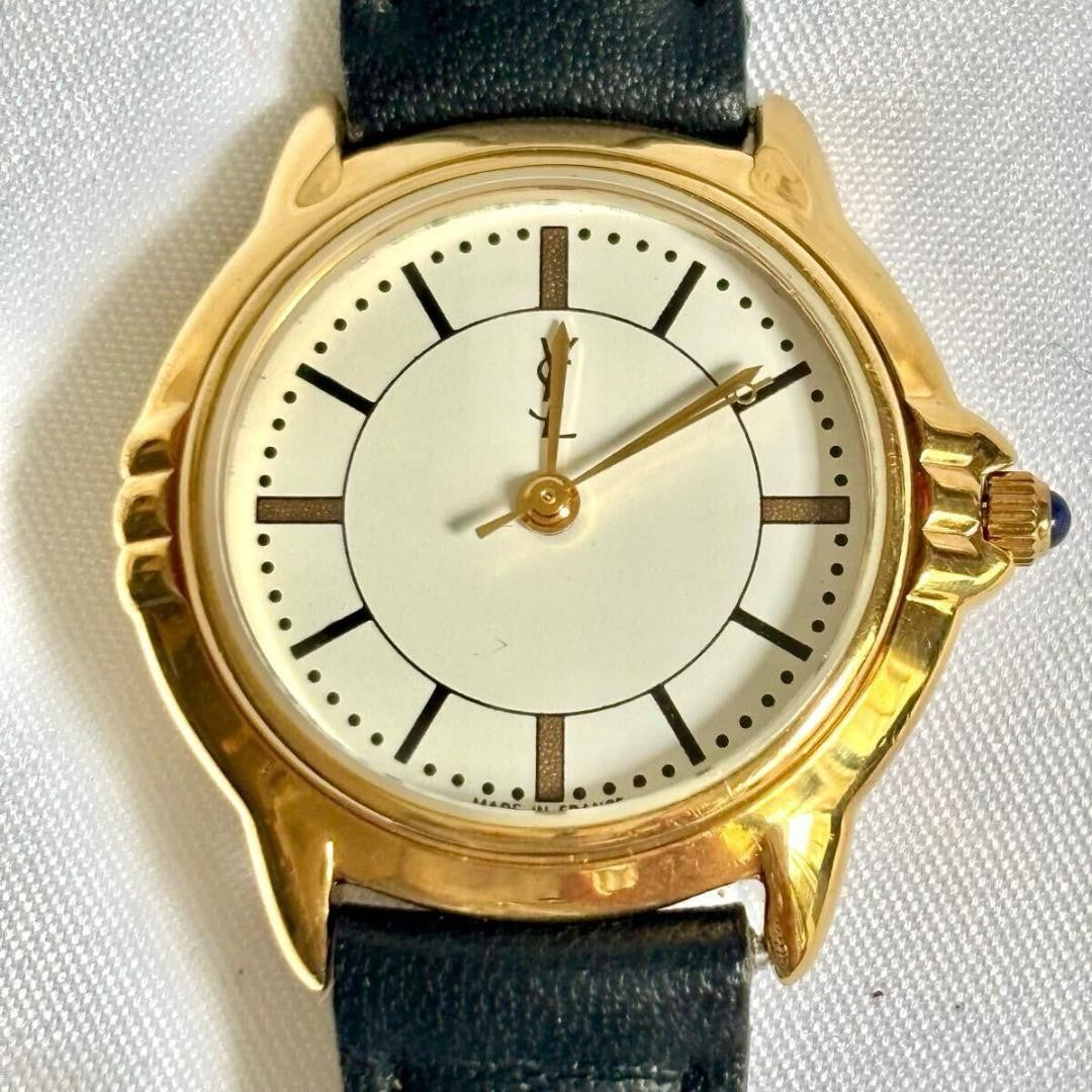 Saint Laurent Quartz Watch Wristwatch YSL Cassandra White Black Women's Auth