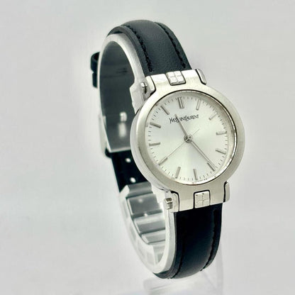 Saint Laurent Quartz Watch Wristwatch Logo Black Silver Women's Authentic