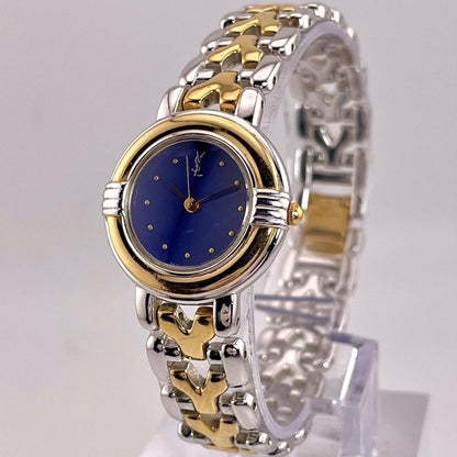 Saint Laurent Quartz Watch Wristwatch YSL Cassandra Gold Navy Women's Auth