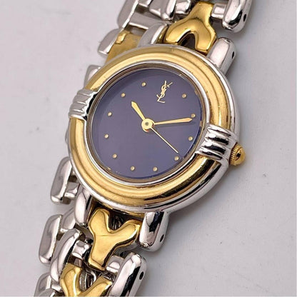 Saint Laurent Quartz Watch Wristwatch YSL Cassandra Gold Navy Women's Auth