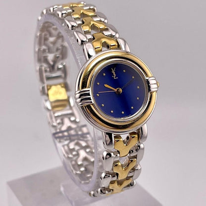 Saint Laurent Quartz Watch Wristwatch YSL Cassandra Gold Navy Women's Auth