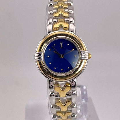 Saint Laurent Quartz Watch Wristwatch YSL Cassandra Gold Navy Women's Auth